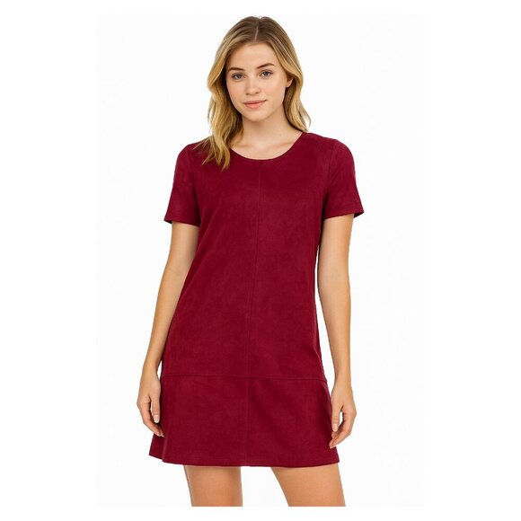 Design Lab Burgundy Faux Suede Dress Short Sleeve Size M Softcore Workwear Fall - Picture 1 of 14